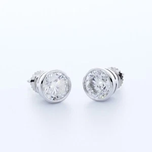 PENDIENTES CLÁSICOS BISEL ORO BLANCO 14K CORTE REDONDO DIAMANTES NATURALES F/VS2 3 QUILATES - Imagen 1 de 12