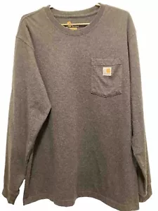 Carhartt T-Shirt Mens Large Long Sleeve Pocket Original Fit Workwear Dark Gray - Picture 1 of 5