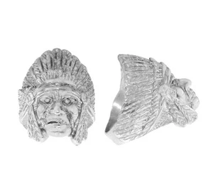Bijoux Homme Bague T56 Chevalière Tête d'Indien 3D en Argent Massif 925 21Gr - Picture 1 of 2