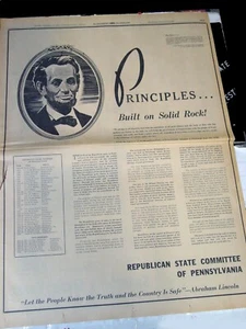 ganzseitiges Zeitungsanzeigenplakat 1941 Pennsylvania Republikanische Partei Anzeige LINCOLN WAHRHEIT - Bild 1 von 5