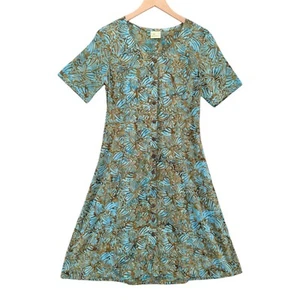 Vtg A World Apart Dress Teal Brown Button Front Short Sleeve Boho Size S - Picture 1 of 11
