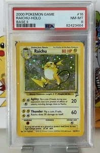 PSA 8 NM-MINT ⭐️ Raichu 16/130 Holo Rare 2000 Base Set 2 Pokemon Card - Imagen 1 de 2