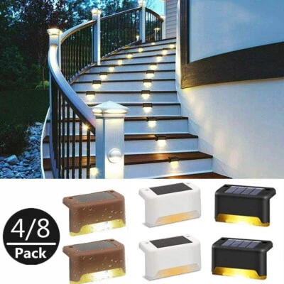 4/8 Pcs Solar LED Deck Lights Outdoor Path Garden Pathway Stairs Step Fence Lamp - Image 1 of 4