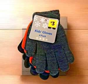 NUEVO 4 Pares NIÑOS Guantes de Mano Naranja Gris Negro Azul Marino Guantes Invierno 6" Largo - Imagen 1 de 3