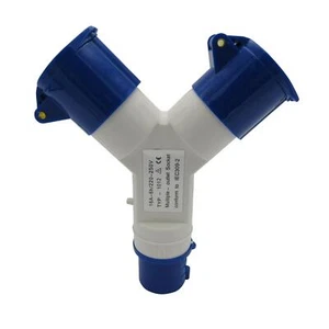 2 Way Splitter 16A (Mains Electric Hook Up Adaptor Caravan Motorhome 220-250V) - Afbeelding 1 van 7