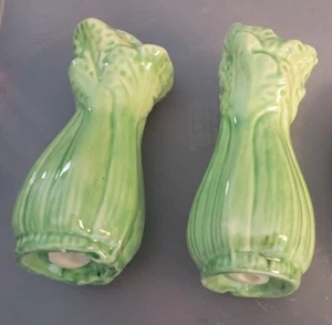 Vintage Ceramic Celery Salt & Pepper Shakers Japan Green 5.5” - Picture 1 of 2