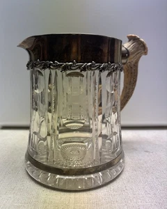 ANTICA BROCCA REDLICH & CO ARGENTO STERLING TAGLIO BRILLANTE VETRO CORNA MANICO - Foto 1 di 11
