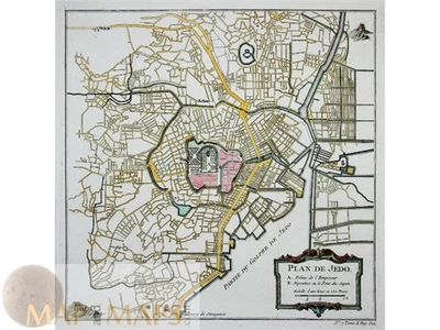 Mapa antiguo de la ciudad de Japón. Tokio (Edo) Plan de Jedo de Bellin 1764 Foto 1 de 3