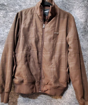 Chaqueta de bombardero O'NEILL para hombre cuello falso cremallera completa MEDIANA marrón/bronceado a rayas Y2K  Foto 1 de 4