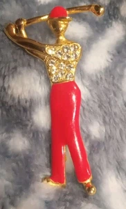 Vintage Rhinestones Figural Man Swinging Golf Club Enamel Accents Brooch  - Picture 1 of 3