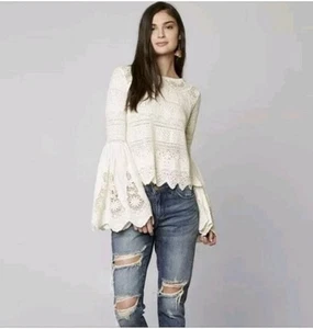 Free People Top Spitze Once Upon a Time Ivory Gr. S Oversized Revolve Häkel Boho - Bild 1 von 11