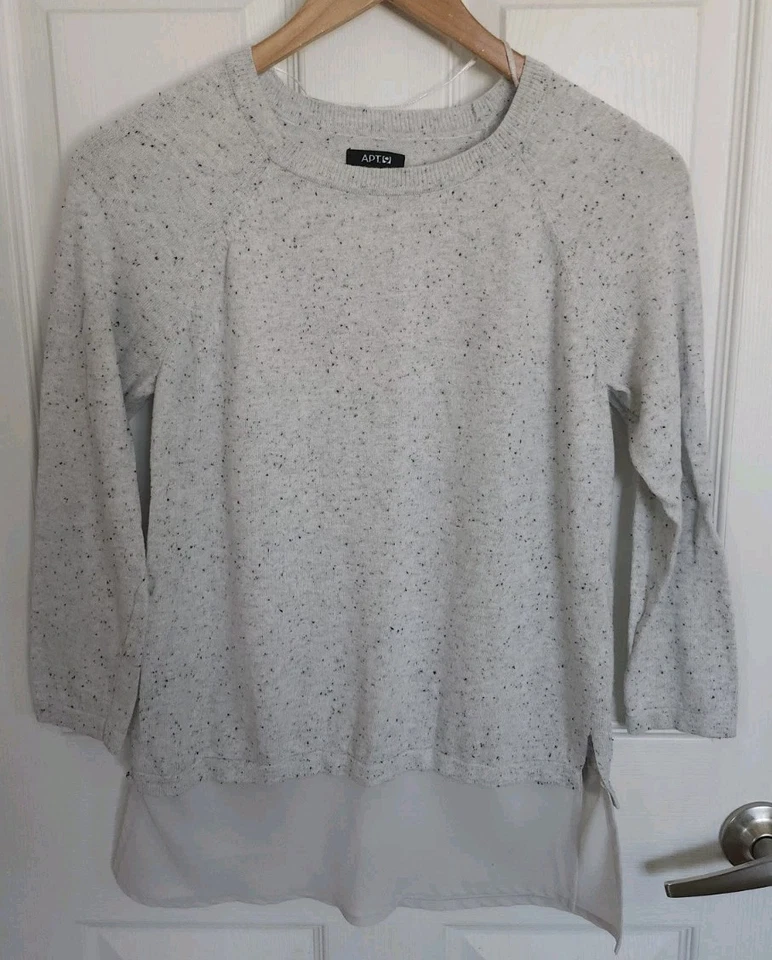 Apt. 9 3/4 袖毛衣女式 S 小号灰色针织轻便衬衫束腰外衣 — 第 1/4 张图片