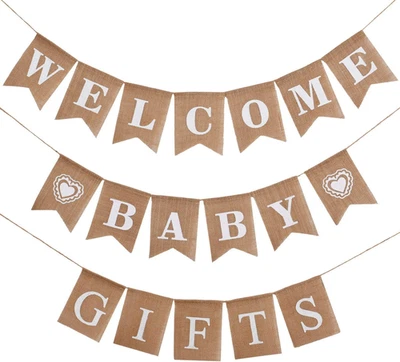 3 Piezas Arpillera Bienvenida Bebé Regalo Banners Baby Shower Guirnalda Decoración Caqui Fiesta Letreros Foto 1 de 4