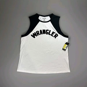 NWT - Wrangler Retro Women’s Cut Off Style Tank Top T-Shirt Sz (Lg) Black White - Picture 1 of 7
