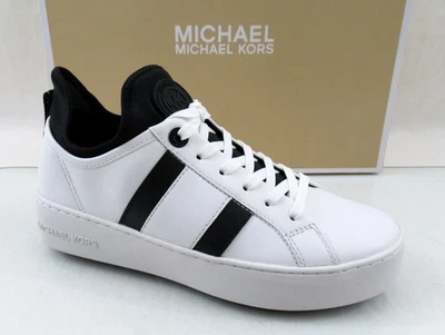 Tênis Michael Kors Ace listrado com cadarço designer logotipo MK branco/preto tamanho 6.5 - Imagem 1 de 4