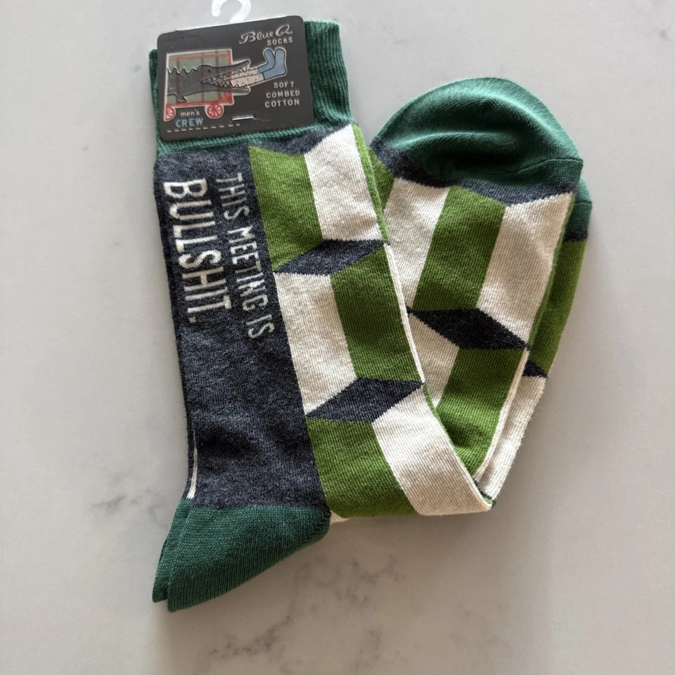 Nuevo con etiquetas Calcetines azules Q para hombre talla 7-12 “This Meeting is Bulls**t” algodón suave divertido Foto 1 de 4