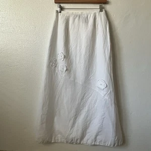 Willi Smith Damen 6 Leinen Maxi Rock A-Linie gefüttert Y2K Blumen Lagenlook weiß - Bild 1 von 8