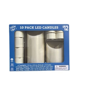 LED Wax Pillar Candles | Flameless Flickering | 10 Pc Assorted Sizes | Warm Whit - Picture 1 of 2