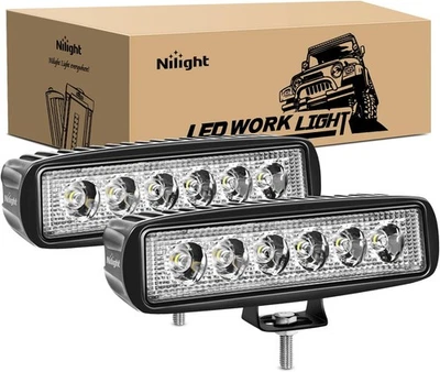 Nilight LED Light Bar 2PCS 18W 6Inch Flood LED Pods Offroad Fog Light Waterproof - Image 1 of 4