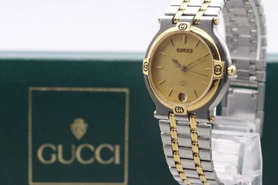 [Near MINT w/Box] Gucci 9000M Vintage Two-Tone Gold Dial Quartz Watch Japan - image 1 of 4