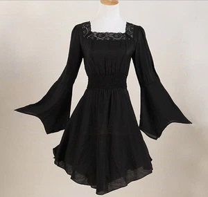 lace black gothic tunic top long sleeves plus size women blouse shirt dress - Picture 1 of 6