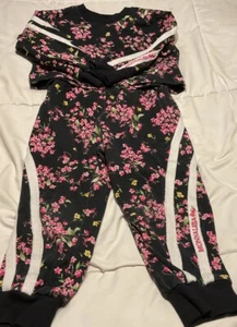 MONNALISA Joggers Long Sleeve Set Black Pink Floral Soft Sweet Girls 3 - 4 - Picture 1 of 14