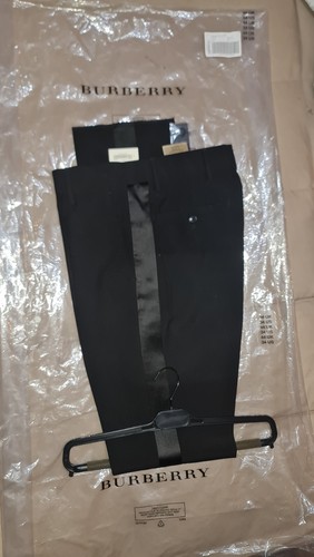 Pantaloni da uomo originali Burberry Classic Fit in lana mohair su misura neri a righe