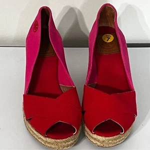 Tory Burch Filipa Red/Pink Colorblock Espadrilles - Picture 1 of 6
