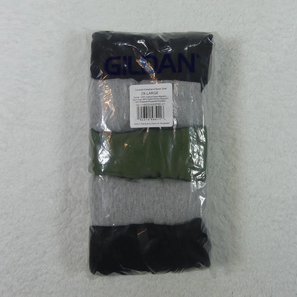 Gildan Underwear Mens 2XL Boxer Briefs Black Green Gray Cotton Blend 5 Pairs - Image 1 of 4