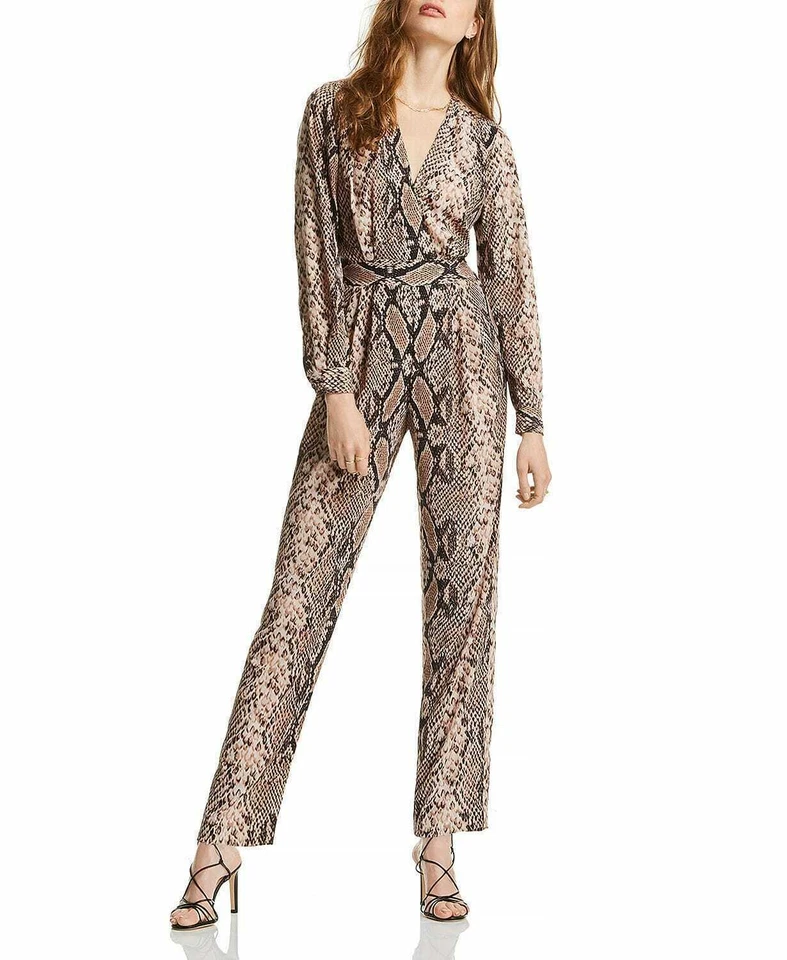 Lini Womens Tan Snake Print V-neck Special Occasion Jumpsuit S BHFO 9431