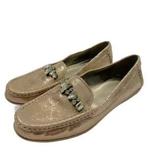 Tahari Women's Tina Leather Embellished Shimmer Slip On Rhinestone Loafer Sz 10M - Picture 1 of 8