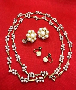 3pc Vintage 1 Signed 1/20 12Kgf Rose Earring & Pearl Style Necklace Earrings - Picture 1 of 4