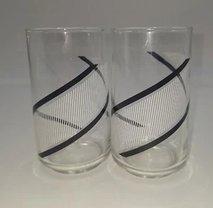 Vintage MCM Mikasa MIDNIGHT 8 oz Glass Tumblers: Black & White Lot Of 2, Barware - Picture 1 of 3