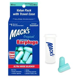 Tapones para los oídos originales Mack's (30 pares) - verde como nuevo - estuche de viaje gratis - Imagen 1 de 1