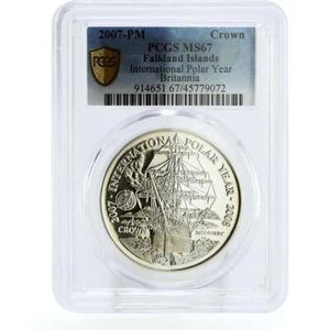 Falkland Islands 1 crown World Polar Year Ship Clipper MS67 PCGS CuNi coin 2007 - Picture 1 of 2