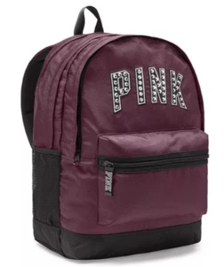 NWT PINK VICTORIA'S SECRET BURGUNDY LOGO BACKPACK SCHOOL CAMPUS LAPTOP BOOK BAG - Picture 1 of 7