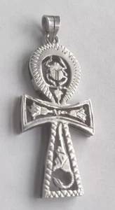 Royal Ankh Scarab Pendant Key Of Life Silver Tone Papyrus Crook Marked - Picture 1 of 14
