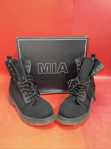 Mia Boots Black Size Lace Up Womens Booties Ankle Simon Combat Leather Heels - Picture 1 of 8