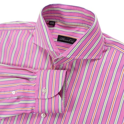 Camisa de vestir Phineas Cole para hombre 16x35 rosa a rayas cuello recortado algodón Polonia Foto 1 de 4