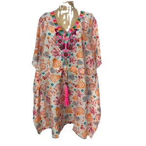 Fig & Vine Blumen Multi bestickt Kimono Kaftan Strand Cover Up Größe Large Neu - Bild 1 von 19