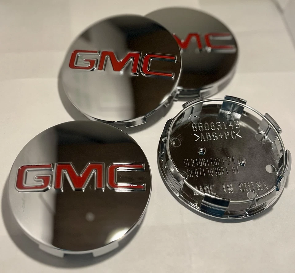 "Juego de 4 tapas centrales de rueda GMC reflectantes plateadas rojas Sierra Yukon Denali de 3,25""" Foto 1 de 2