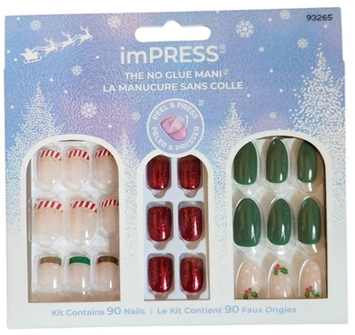 Kiss Impress Press On No Glue Manicure Christmas Kit Red Green Holiday 90 Nails - Image 1 of 2