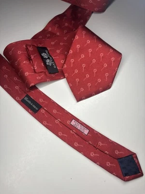 Corbata geométrica Battistoni para hombre 100 % seda roja 60” X 3,5” palmeras tropicales Foto 1 de 4