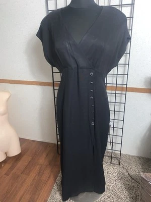 Vestido Midi Negro Hombro Acolchado Manga Corta JOHN ROBERTS De Colección Talla 14 Foto 1 de 4