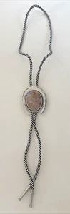 Natural Labradorite Stone Mens Bolo Tie Cowboy Vintage Alloy Waxed Rope Wedding - Picture 1 of 6
