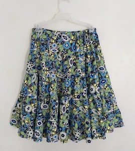 LL BEAN Girl’s Skirt Sz 12 Corduroy Floral Tiered Blue Gray Yellow Green - Picture 1 of 5