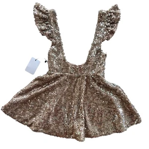 Joyfolie Mia Joy Girl Size 7 Gold Sequins Ruffle Romy Jumper Dress Party Holiday - Picture 1 of 20
