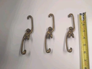 VTG Lot 3 Brass Monkey Chimpanzee Plant Hanger Hook Elongated Arms 6” Decor - Picture 1 of 5
