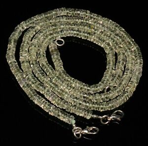 Natural Gem Green Amethyst Prasiolite 5mm Size Smooth Heishi Bead Necklace 16.5"