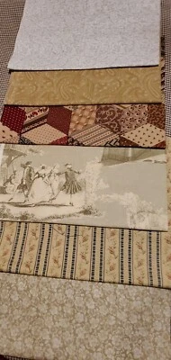 Vntg Fabric 6 Fat Quarters Moda Mumm Tan Green Wine Paisley Tumbing Block Calico - Image 1 of 4